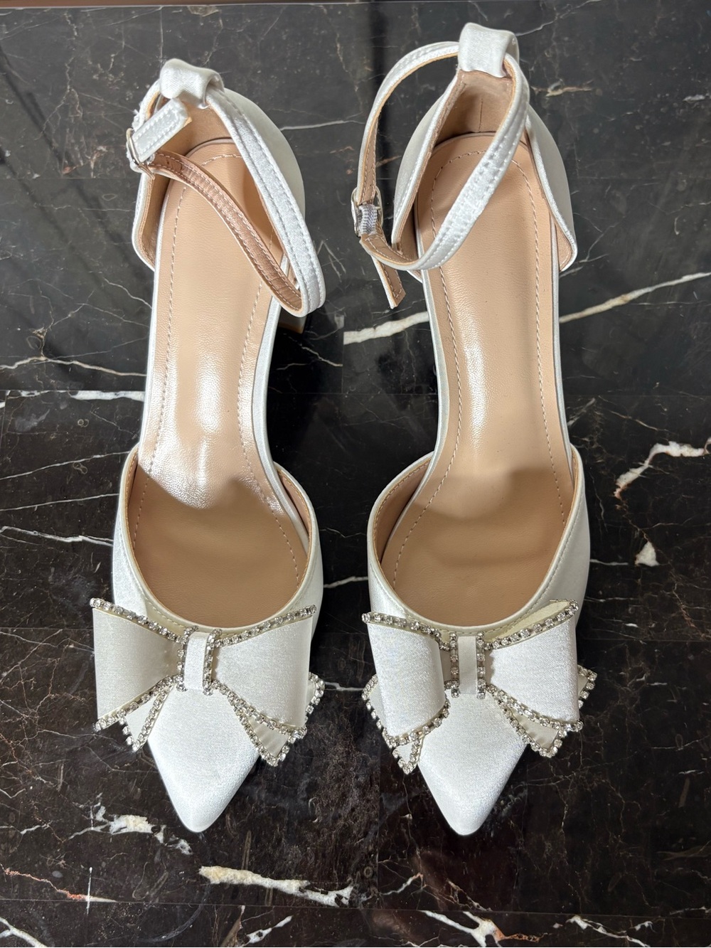 Elegant White Bow Ankle-Strap Women's Heels